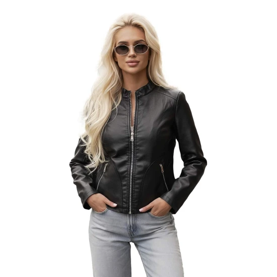 Moteriška juoda odinė striukė Emeli Moteriškos striukės