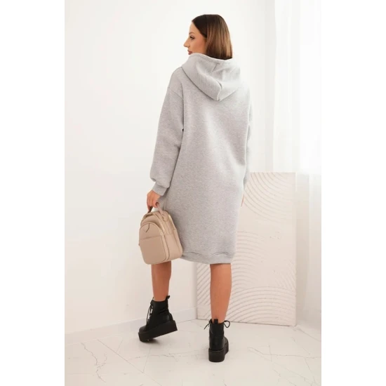 Moteriška pašiltinta šviesiai pilka suknelė su gobtuvu Leagve Ilgos suknelės