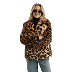 Moteriška ruda kailinė striukė su gyvūniniu raštu Leopard