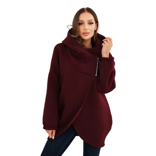 Moteriškas bordo džemperis pašiltintas su gobtuvu Jonit Džemperiai su gobtuvu