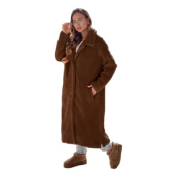 Moteriškas ilgas rudas žieminis paltas Fabio