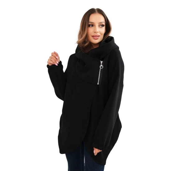 Moteriškas juodas džemperis pašiltintas su gobtuvu Jonit Džemperiai su gobtuvu