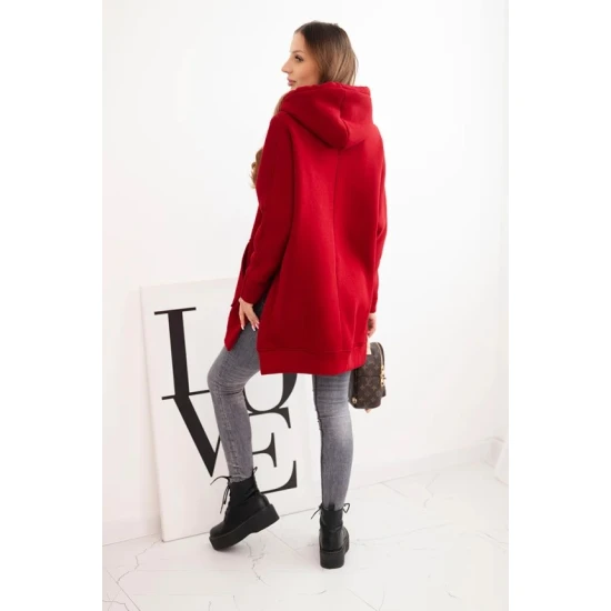 Moteriškas raudonas džemperis su gobtuvu Wine Džemperiai su gobtuvu