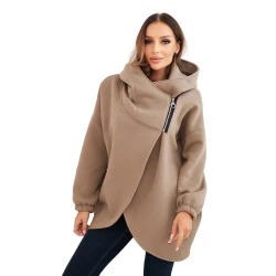 Moteriškas šviesiai rudas džemperis pašiltintas su gobtuvu Jonit