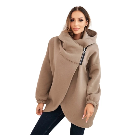 Moteriškas šviesiai rudas džemperis pašiltintas su gobtuvu Jonit Džemperiai su gobtuvu