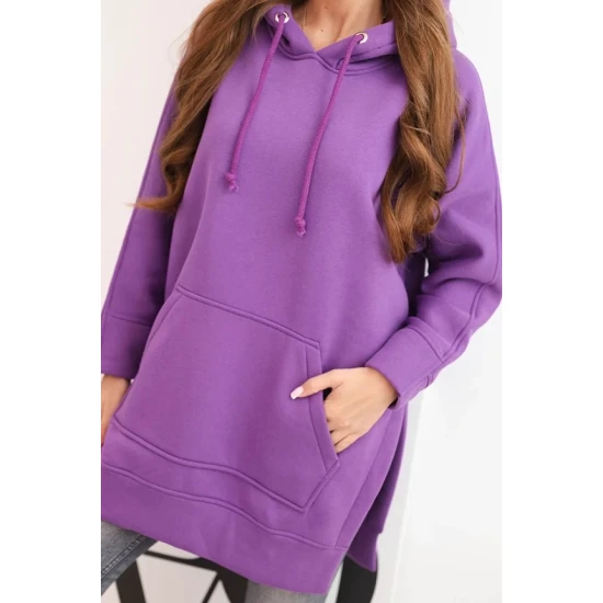 Moteriškas violetinis džemperis su gobtuvu Wine Džemperiai su gobtuvu