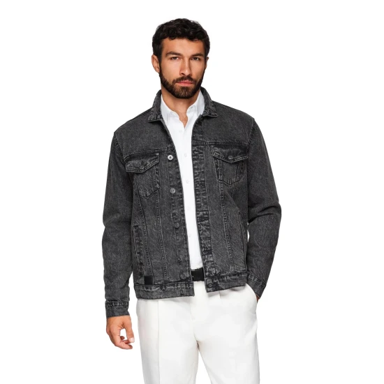 Vyriška juoda džinsinė striukė Auger Rudeninės / Pavasarinės