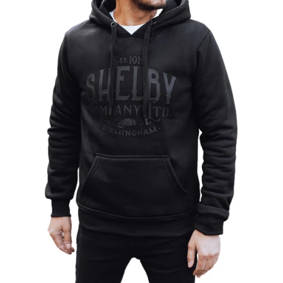 Vyriškas juodas džemperis su gobtuvu Shelby Džemperiai su užrašais