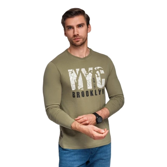 Vyriški chaki spalvos marškinėliai ilgomis rankovėmis Nyc Palaidinės