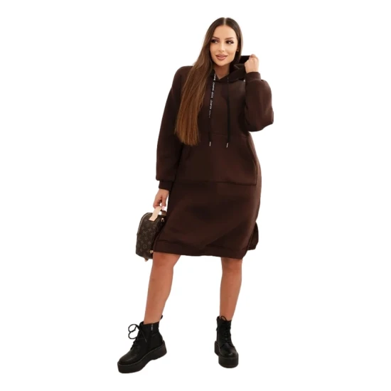 Moteriška pašiltinta tamsiai ruda suknelė su gobtuvu Leagve Ilgos suknelės