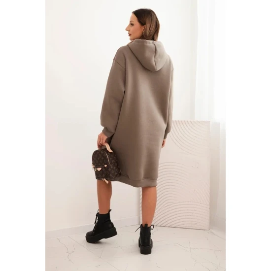 Moteriška pašiltinta tamsiai rusva suknelė su gobtuvu Leagve Ilgos suknelės