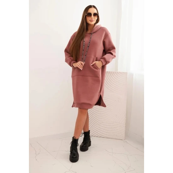 Moteriška pašiltinta rožinė suknelė su gobtuvu Leagve Ilgos suknelės