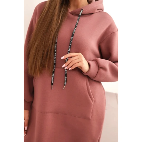 Moteriška pašiltinta rožinė suknelė su gobtuvu Leagve Ilgos suknelės