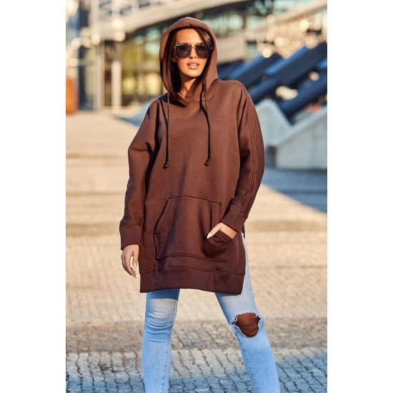 Moteriškas rudas džemperis su gobtuvu Wine Džemperiai su gobtuvu