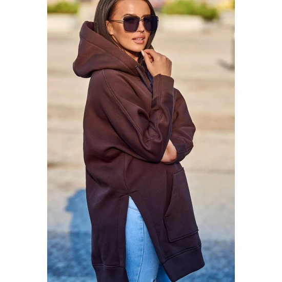 Moteriškas rudas džemperis su gobtuvu Wine Džemperiai su gobtuvu