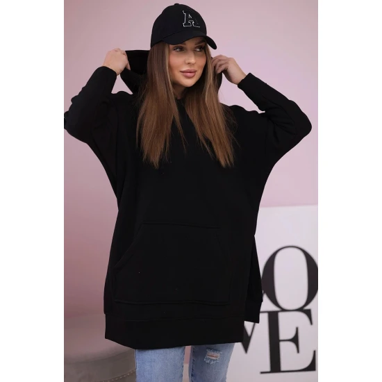 Moteriškas juodas džemperis su gobtuvu Wine Džemperiai su gobtuvu