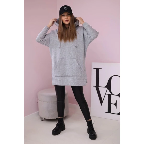 Moteriškas šviesiai pilkas džemperis su gobtuvu Wine Džemperiai su gobtuvu