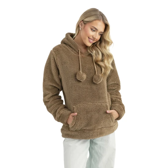 Moteriškas rudas džemperis su gobtuvu Nara Džemperiai su gobtuvu