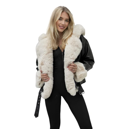 Moteriška juoda striukė su kailiu Nikol Moteriškos striukės