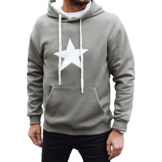 Vyriškas pilkas džemperis su gobtuvu Star Džemperiai su gobtuvu