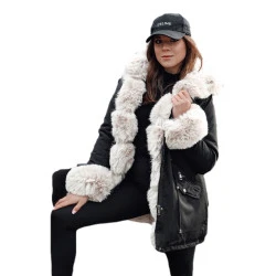 Moteriška juoda su rusvu kailiuku striukė Gibon