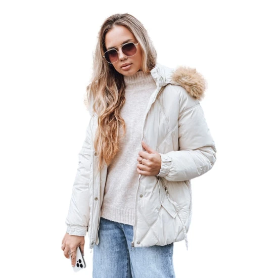 Moteriška balta žieminė striukė su gobtuvu Mari Moteriškos striukės