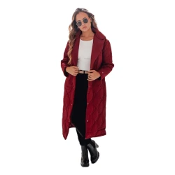 Moteriškas bordo dygsniuotas paltas Dify