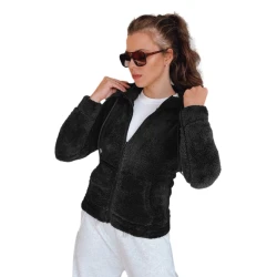 Moteriškas juodas džemperis su gobtuvu Alan