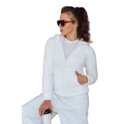 Moteriškas baltas džemperis su gobtuvu Alan