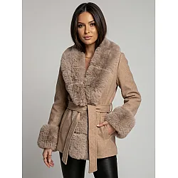 Breda Women's Brown Coat with Fur Trim