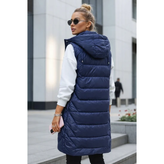 Moteriška tamsiai mėlyna dygsniuota liemenė Foxy Moteriškos liemenės