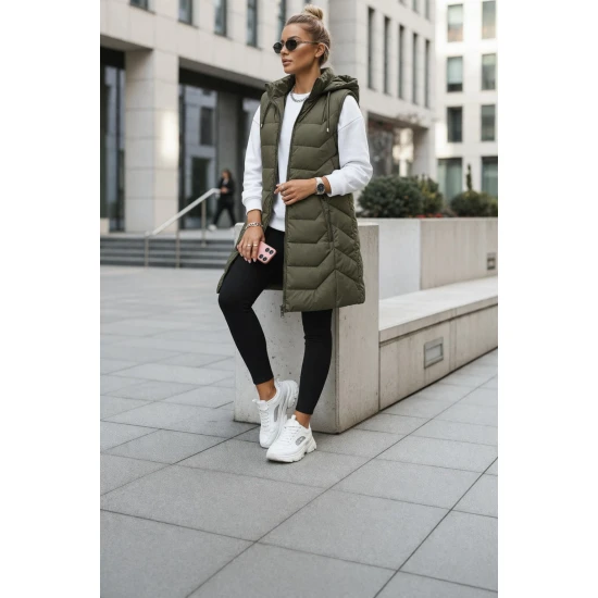 Moteriška tamsiai žalia dygsniuota liemenė Foxy Moteriškos liemenės