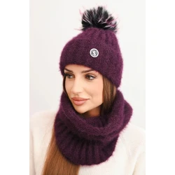 Moteriška violetinės spalvos kepurė ir šalikas Nora