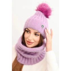 Moteriška šviesiai violetinės spalvos kepurė ir šalikas Nora