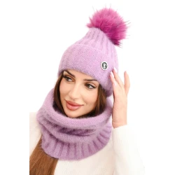 Moteriška šviesiai violetinės spalvos kepurė ir šalikas Nora