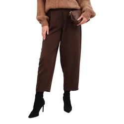 Moteriškos rudos spalvos aukštu liemeniu kelnės Lori