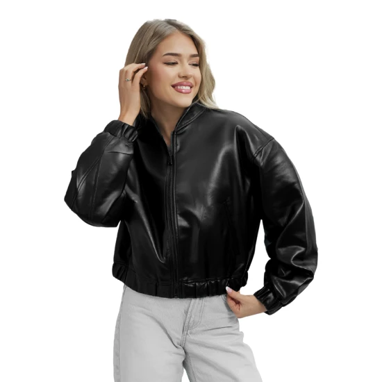 Moteriška juoda odinė striukė Ketrin