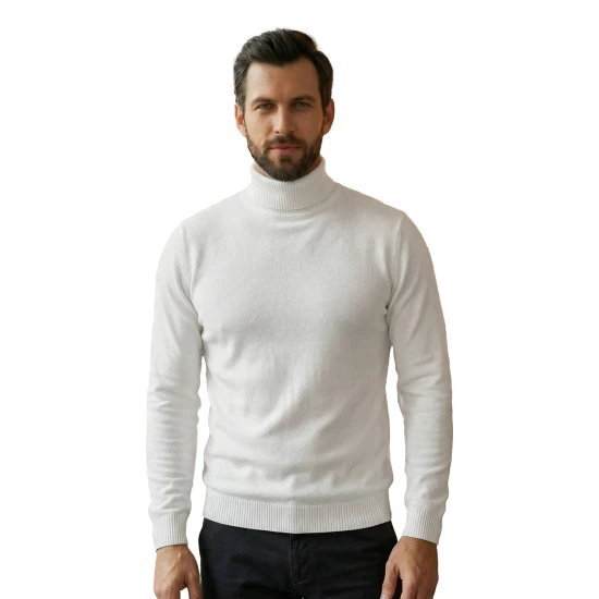 Vyriškas baltas megztinis su aukštu kaklu Melba