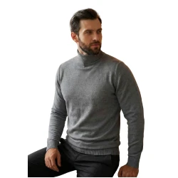 Vyriškas pilkas megztinis su aukštu kaklu Melba