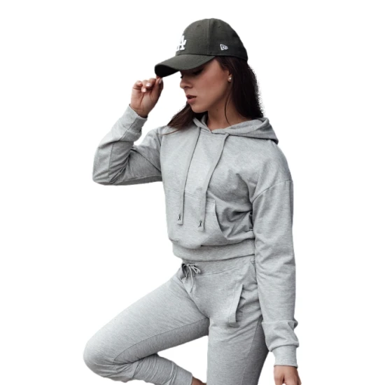 Moteriškas pilkas džemperis su gobtuvu Trend