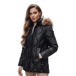 Moteriška juoda žieminė striukė su ruda detale Lumor