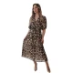 Moteriška ruda midi suknelė su raštu Leopard