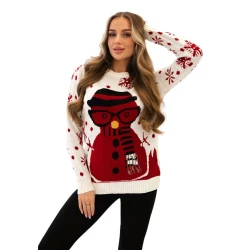 Moteriškas baltas kalėdinis megztinis Snowman