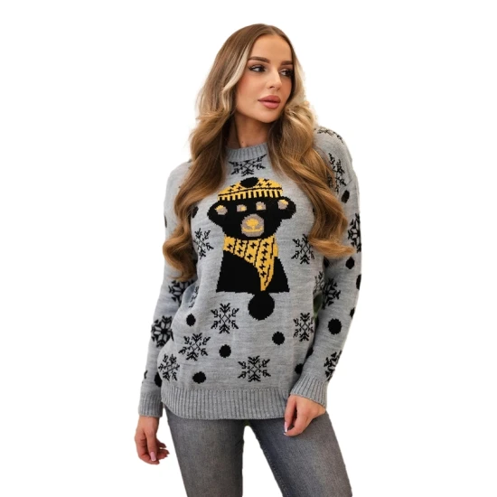 Moteriškas pilkas kalėdinis megztinis Bear