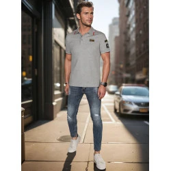 Vyriški polo marškinėliai su lopais pilki US Army