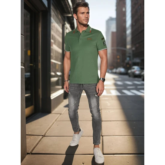 Vyriški polo marškinėliai su lopais žali Dstreet PX0634 PX0634