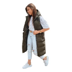 Žalia moteriška liemenė su gobtuvu Luves