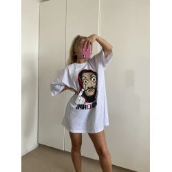 Moteriški oversize balti marškinėliai Money