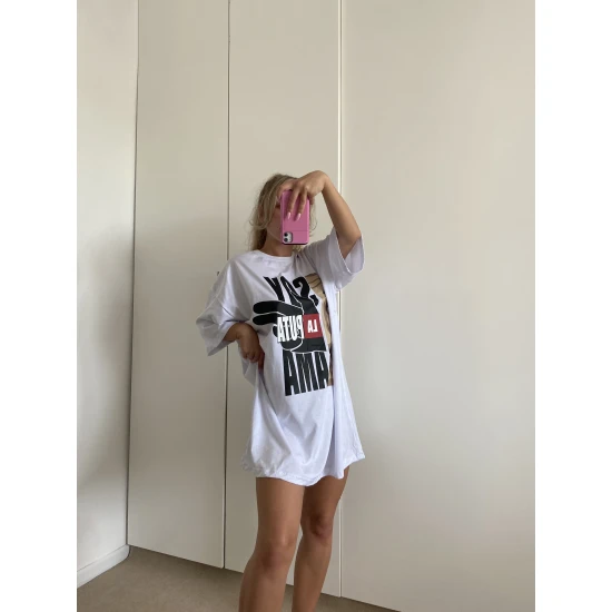 Moteriški oversize balti marškinėliai The Boss PK4445 Premium