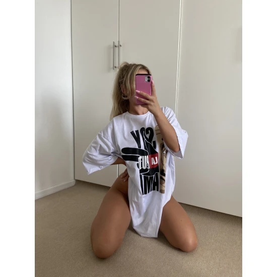 Moteriški oversize balti marškinėliai The Boss PK4445 Premium